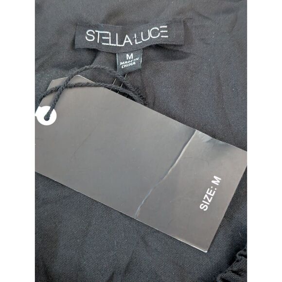 STELLA LUCE NWT Ruched Mesh Long Sleeve Top M Black Bodycon Going Out Blouse - Picture 3 of 6